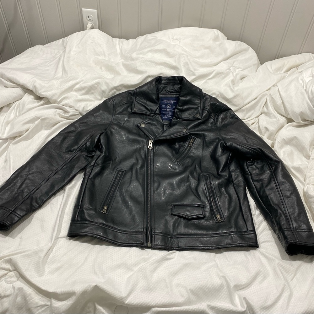 American Eagle faux leather jacket black XL men